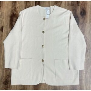 J Crew Giselle Crewneck Sweater Blazer White Button Knit Cardigan Size L